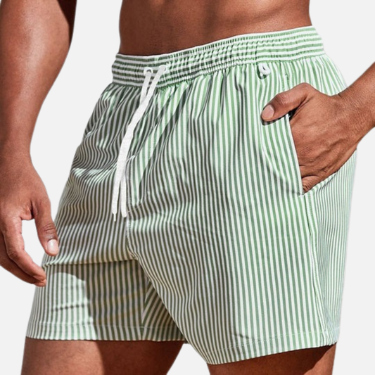 Men's Striped Swim Shorts | Quick Dry Drawstring Beach Shorts