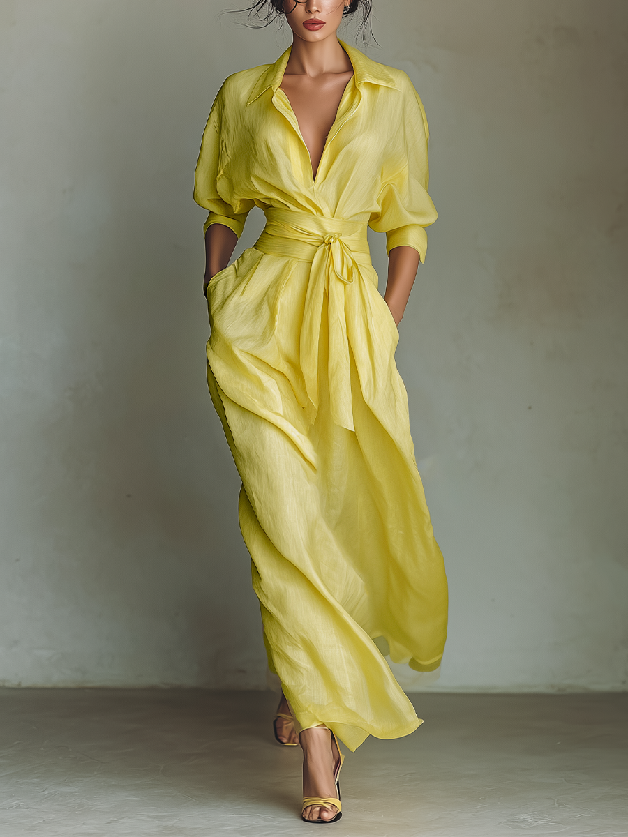 Women's Yellow Linen Shirt Dress – ModClo