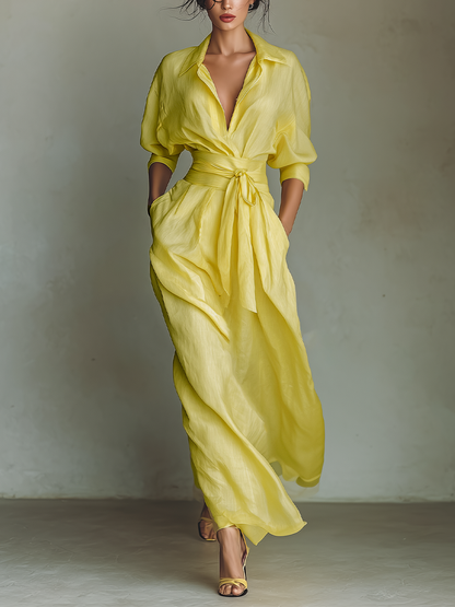 Women's Yellow Linen Shirt Dress – ModClo