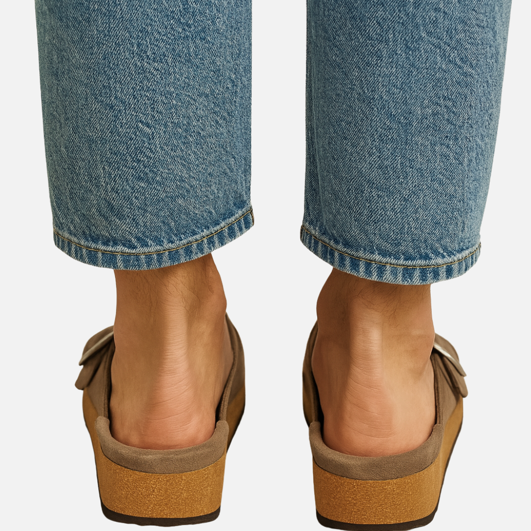 Men’s Suede Mules with Buckle - Closed Toe Sandals