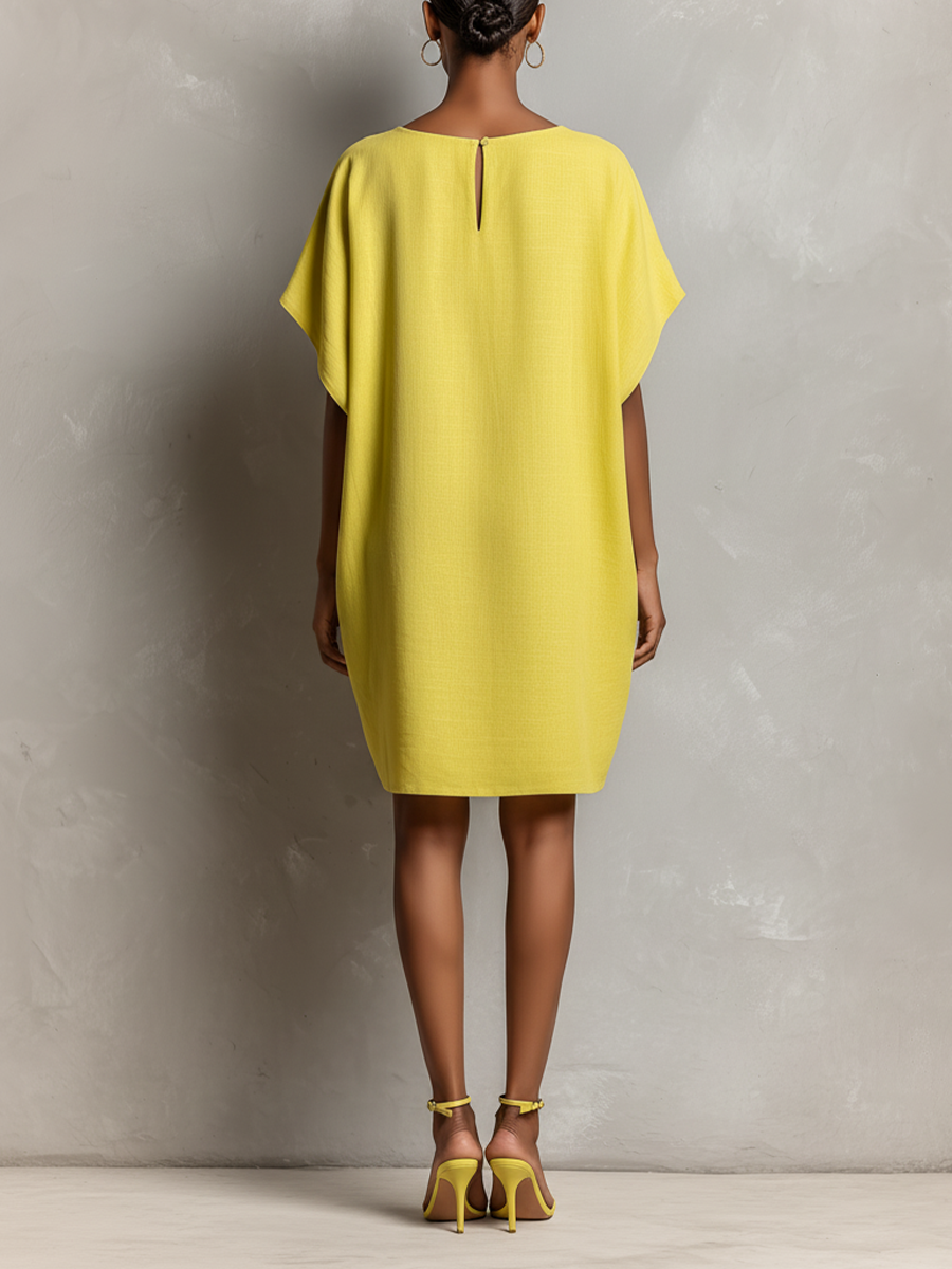 Women's Yellow Linen Batwing Dress – ModClo