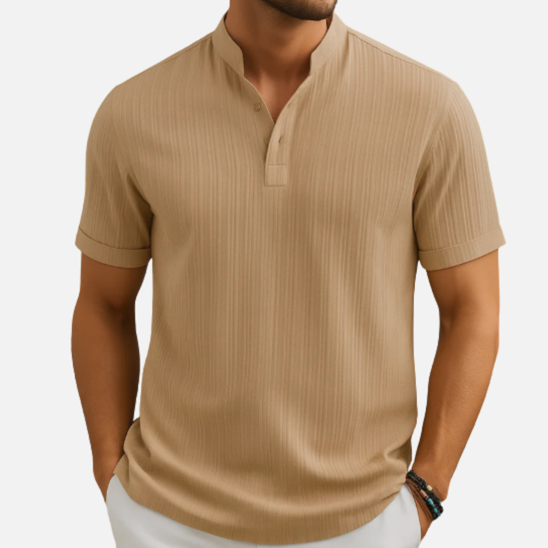 Men's Textured Waffle Knit Polo Shirt