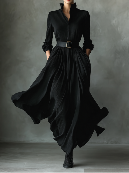 Women's Black Pleated Vintage Maxi Dress – ModClo