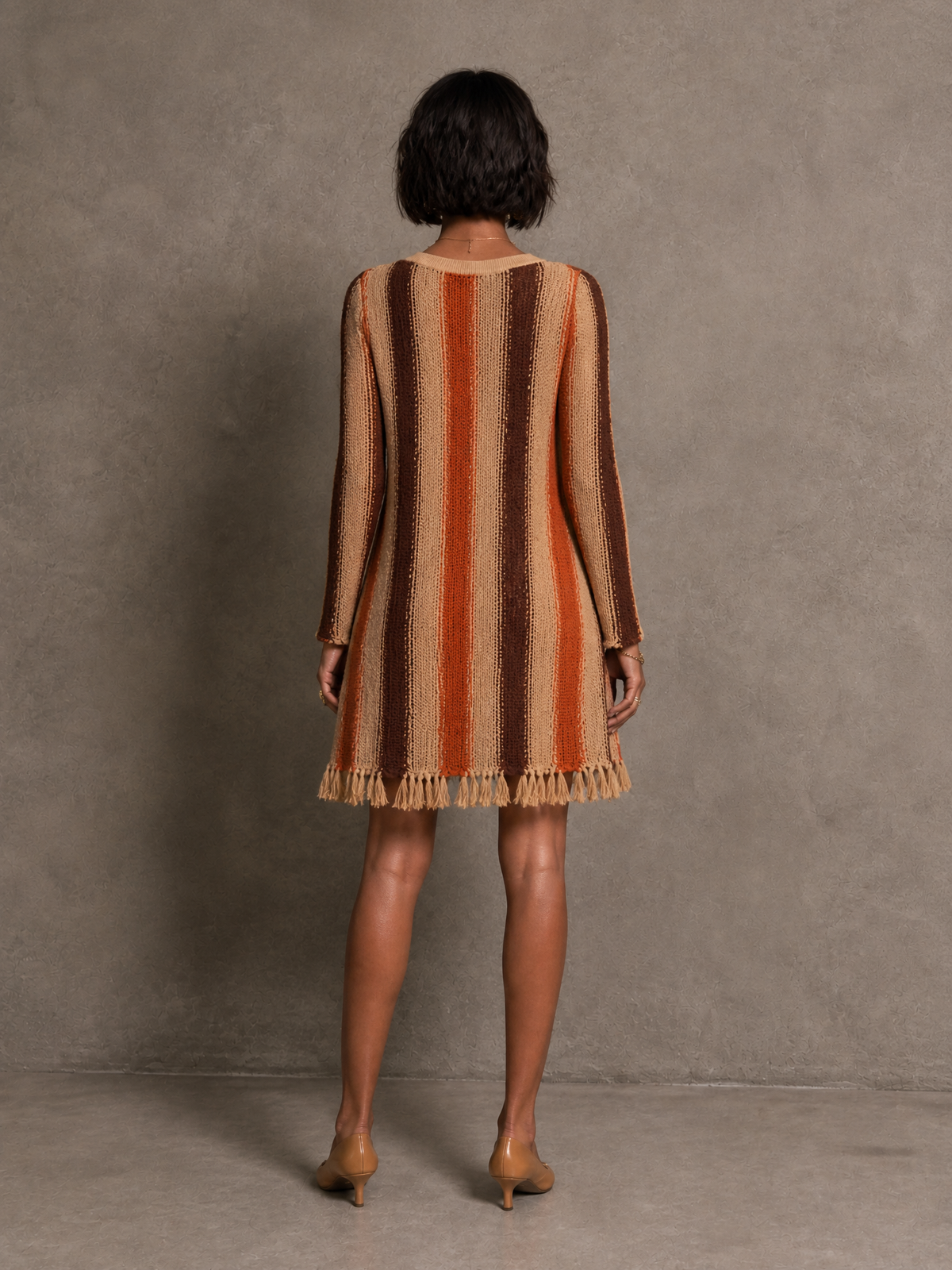 Women's Knit Fringe Striped Mini Dress – ModClo