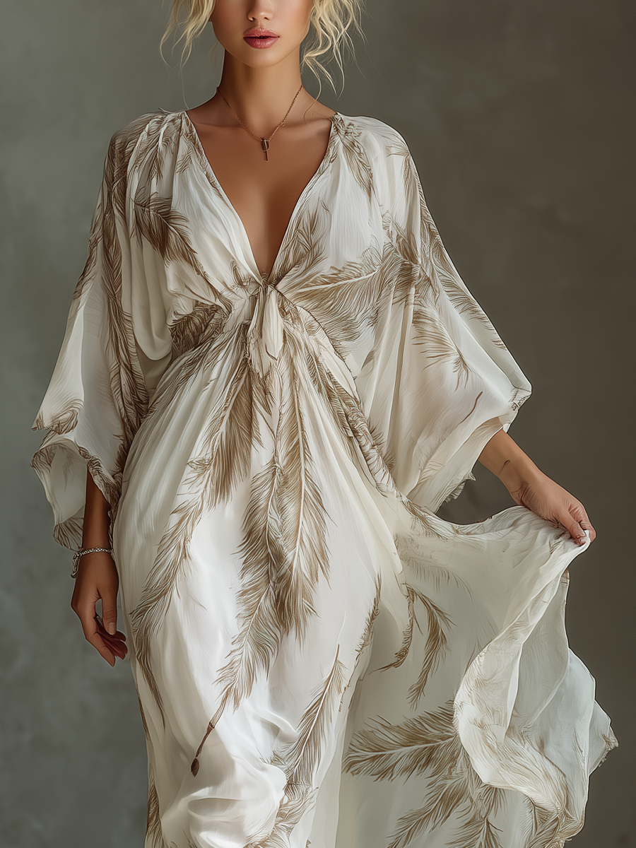 Women's Ivory Chiffon Print Maxi Dress – ModClo