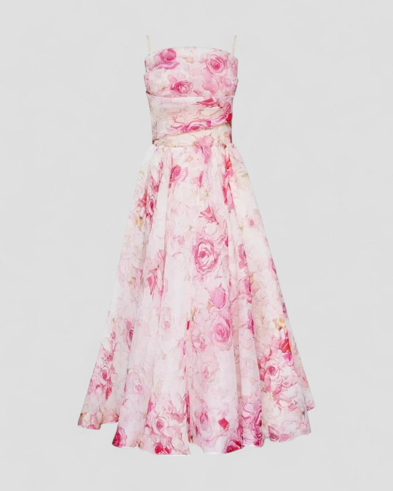 Romantic Floral Organza Midi Dress for Elegant Summer Looks