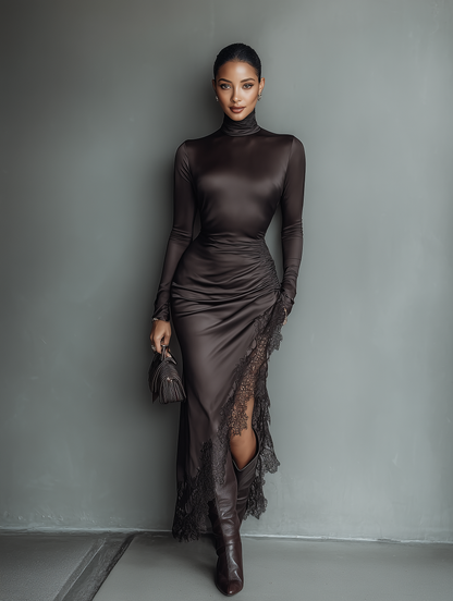 Women's Brown Satin Maxi Dress – ModClo