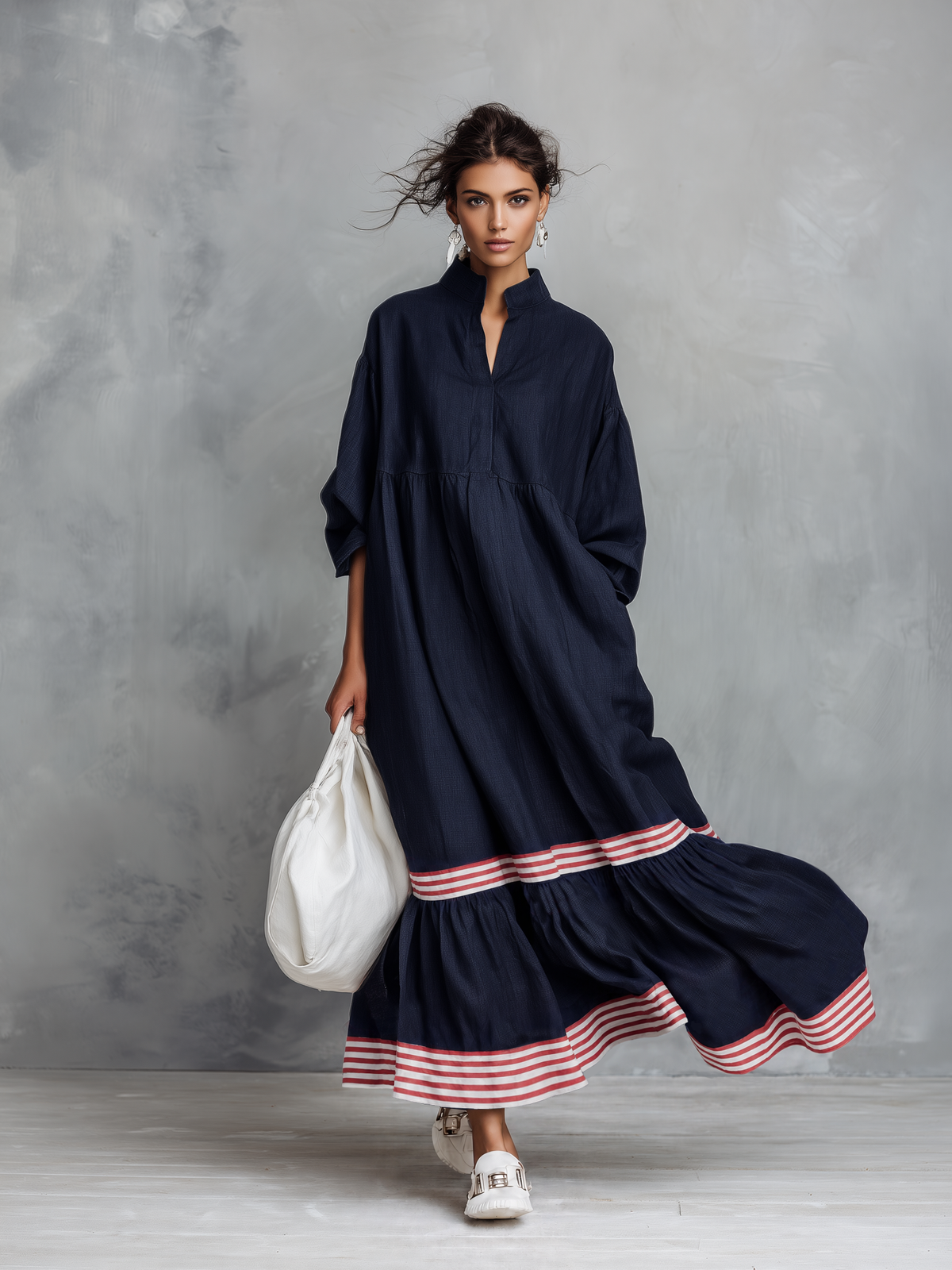 Women's Linen Long Sleeve Striped Maxi Dress – ModClo