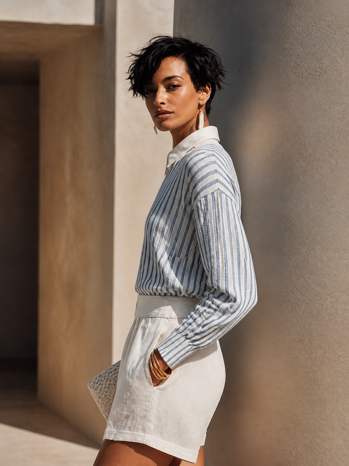 Women's Knit Long Sleeve Striped Shirt – ModClo