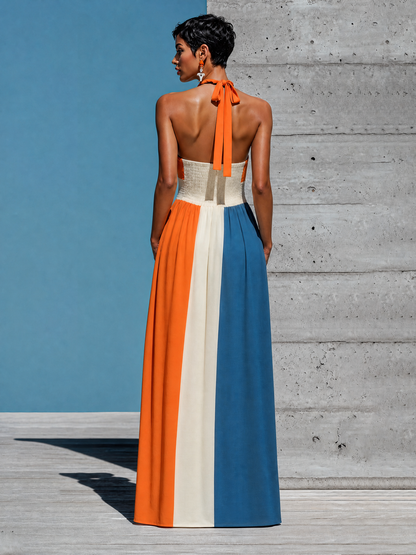 Women's White Halter Strapless Pleated Maxi Dress – ModClo