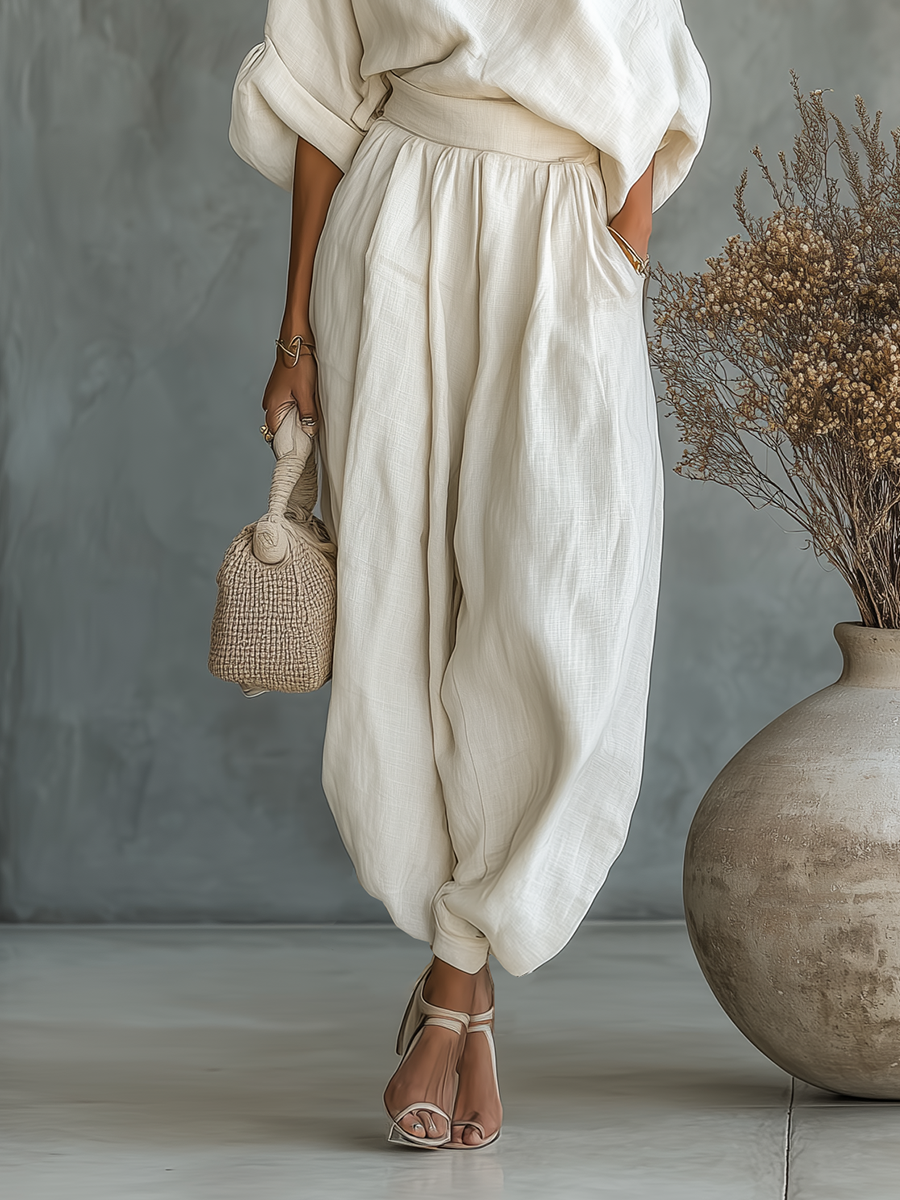 Women's White Linen Trouser Set – ModClo