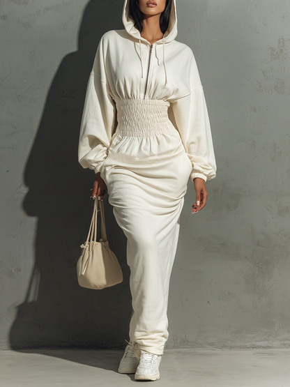 Women's Hooded Waist Shirring Maxi Dress – ModClo