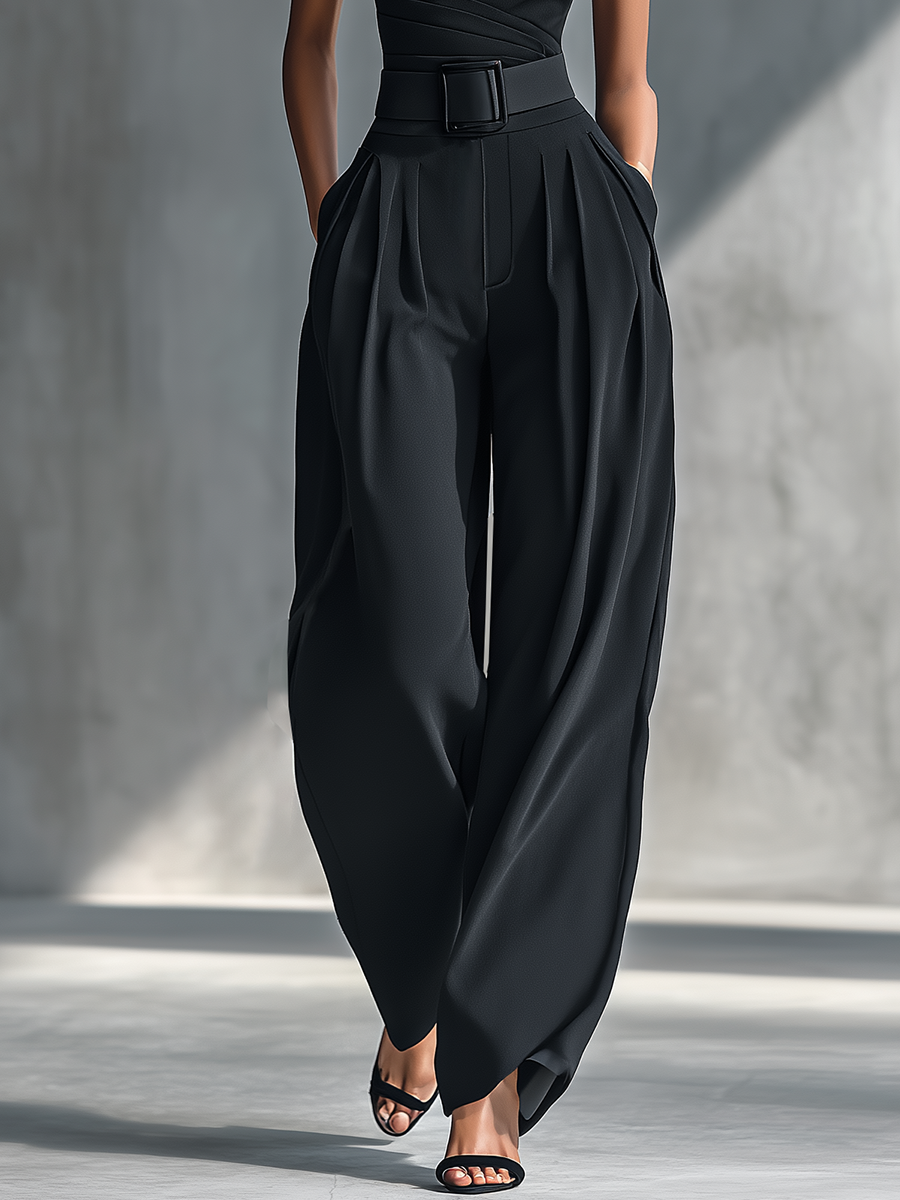 Women's Black Knit Wide-Leg Trousers – ModClo