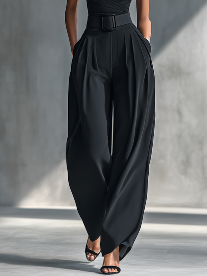 Women's Black Knit Wide-Leg Trousers – ModClo