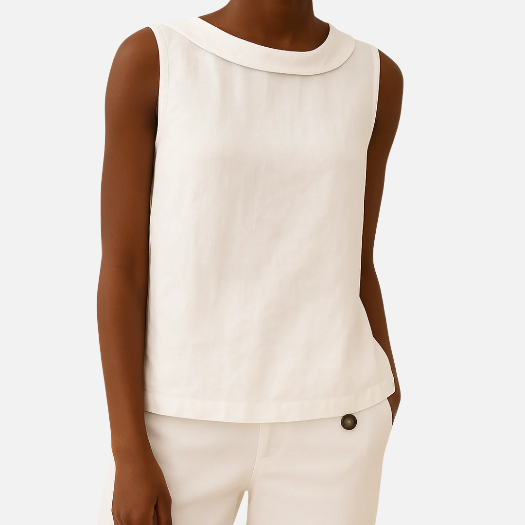 Women's Boat-Neck Linen Sleeveless Shirt Top