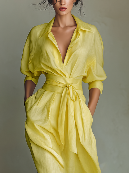 Women's Yellow Linen Shirt Dress – ModClo