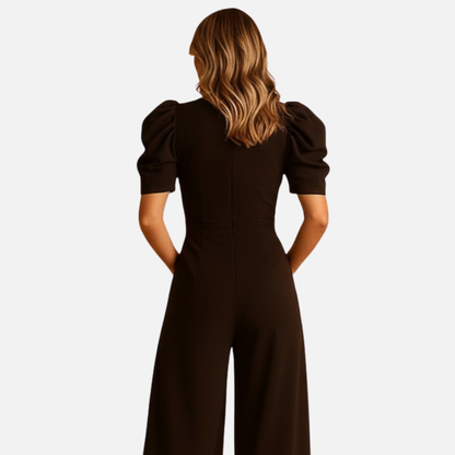 Women's Puff Sleeve Wide Leg Jumpsuit - Elegant Resort Wear