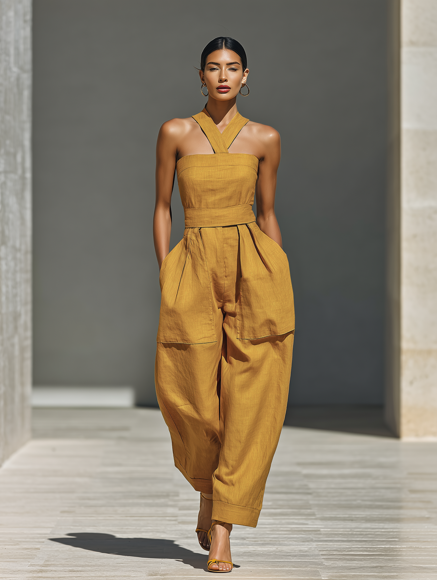 Women's Yellow Linen Jumpsuit – ModClo