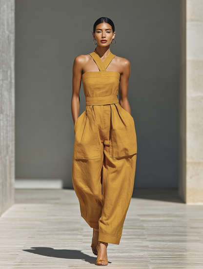 Women's Yellow Linen Jumpsuit – ModClo