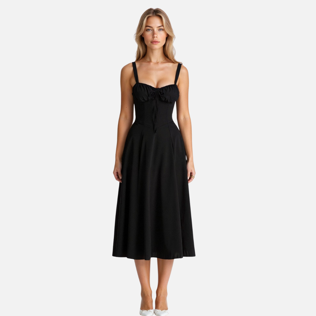 Women's Formal Corset Midi Dress | Spaghetti Strap Sweetheart