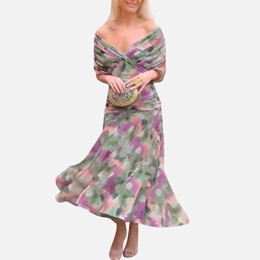 Women's Off Shoulder Ruched Midi Dress