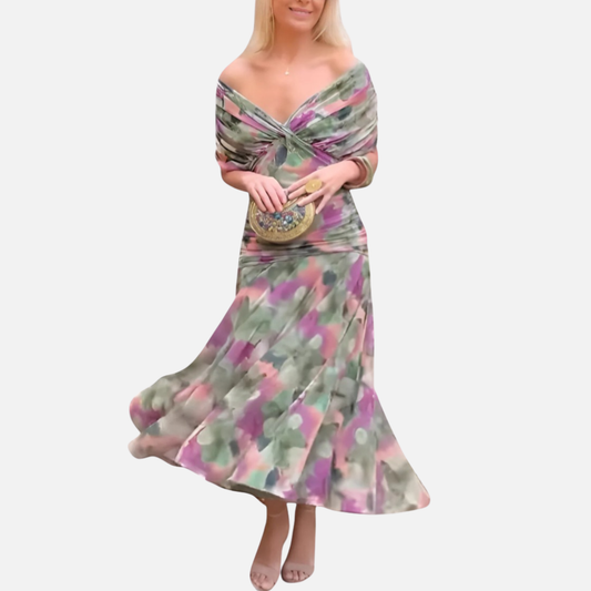 Women's Formal Off-Shoulder Chiffon Dress | Twisted Knot Bodice Wedding Guest