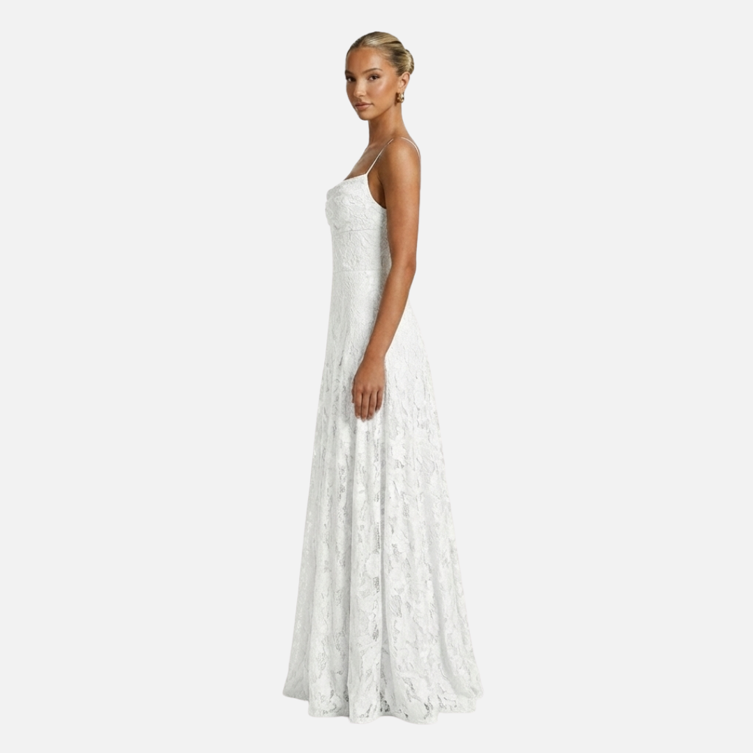 Elegant Spaghetti Strap Lace Evening Gown - Maxi Wedding Dress