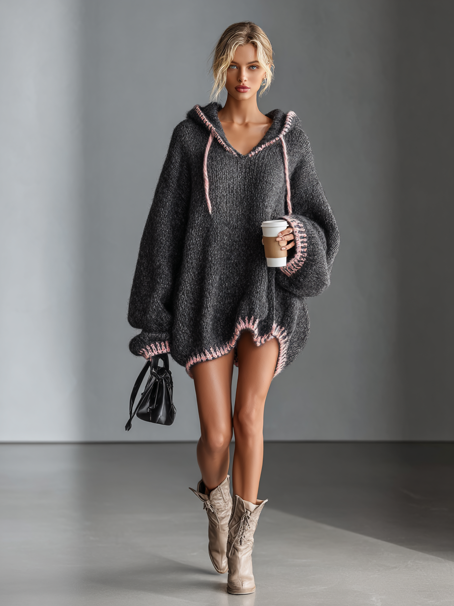 Women's Pink Knit Hooded Mini Dress – ModClo
