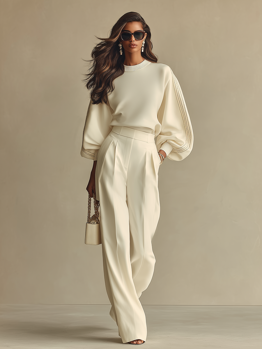 Women's White Woven Wide-Leg Trousers – ModClo
