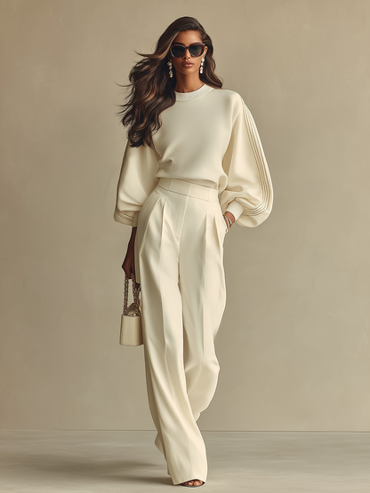 Women's White Woven Wide-Leg Trousers – ModClo