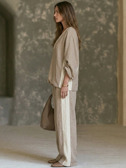 Women's Linen Color Block Two-Piece Set – ModClo