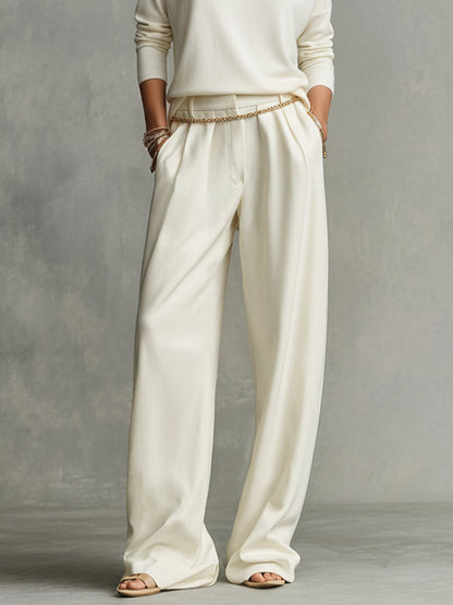 Women's Cream Tailored Wide Wide-Leg Trousers – ModClo