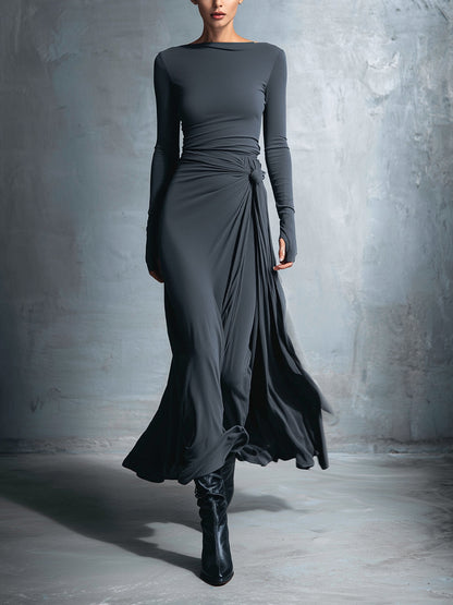 Women's Grey Stretch Wrap Maxi Dress – ModClo