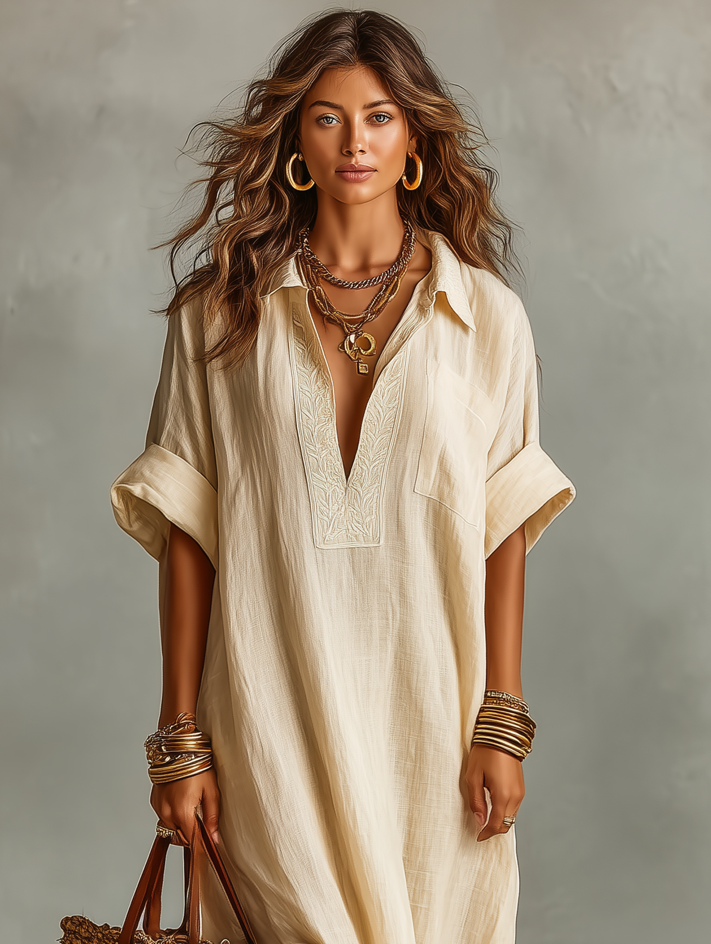 Women's Embroidered Loose Fitting Maxi Dress – ModClo