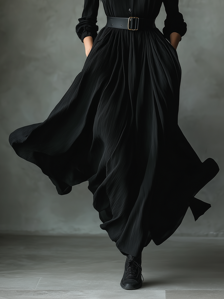 Women's Black Pleated Vintage Maxi Dress – ModClo