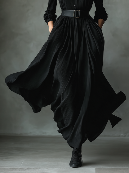 Women's Black Pleated Vintage Maxi Dress – ModClo