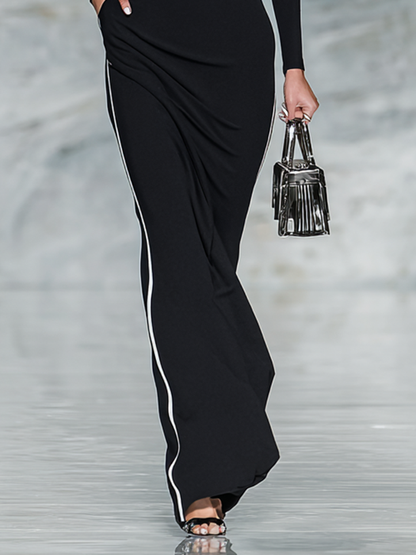 Women's Black Square Neck Long Sleeve Maxi Dress – ModClo