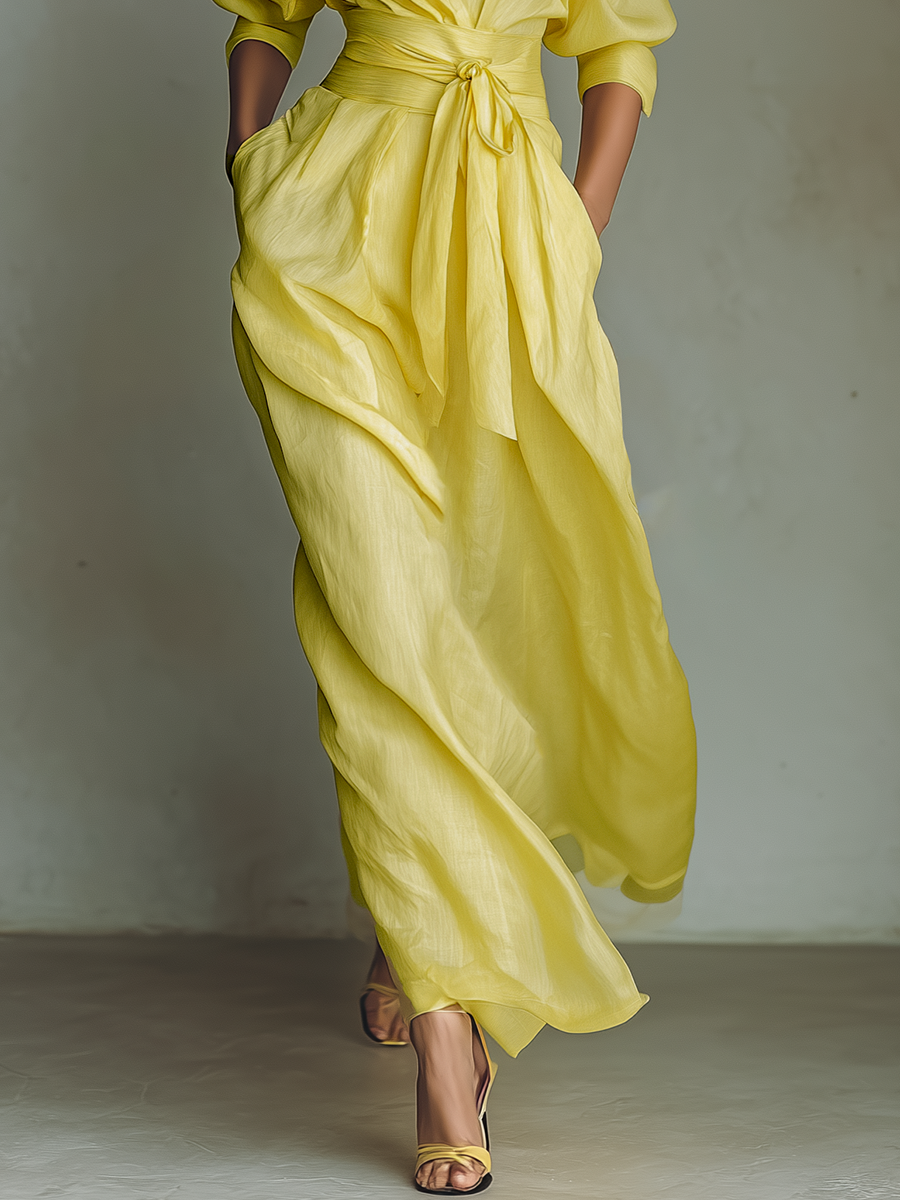 Women's Yellow Linen Shirt Dress – ModClo
