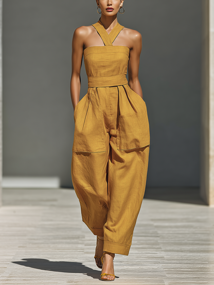 Women's Yellow Linen Jumpsuit – ModClo