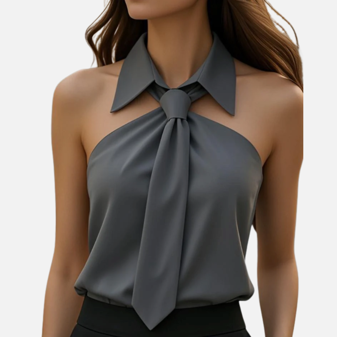 Women's Sleeveless Halter Tie-Neck Top | Bow Knot Backless Satin Chiffon Blouse