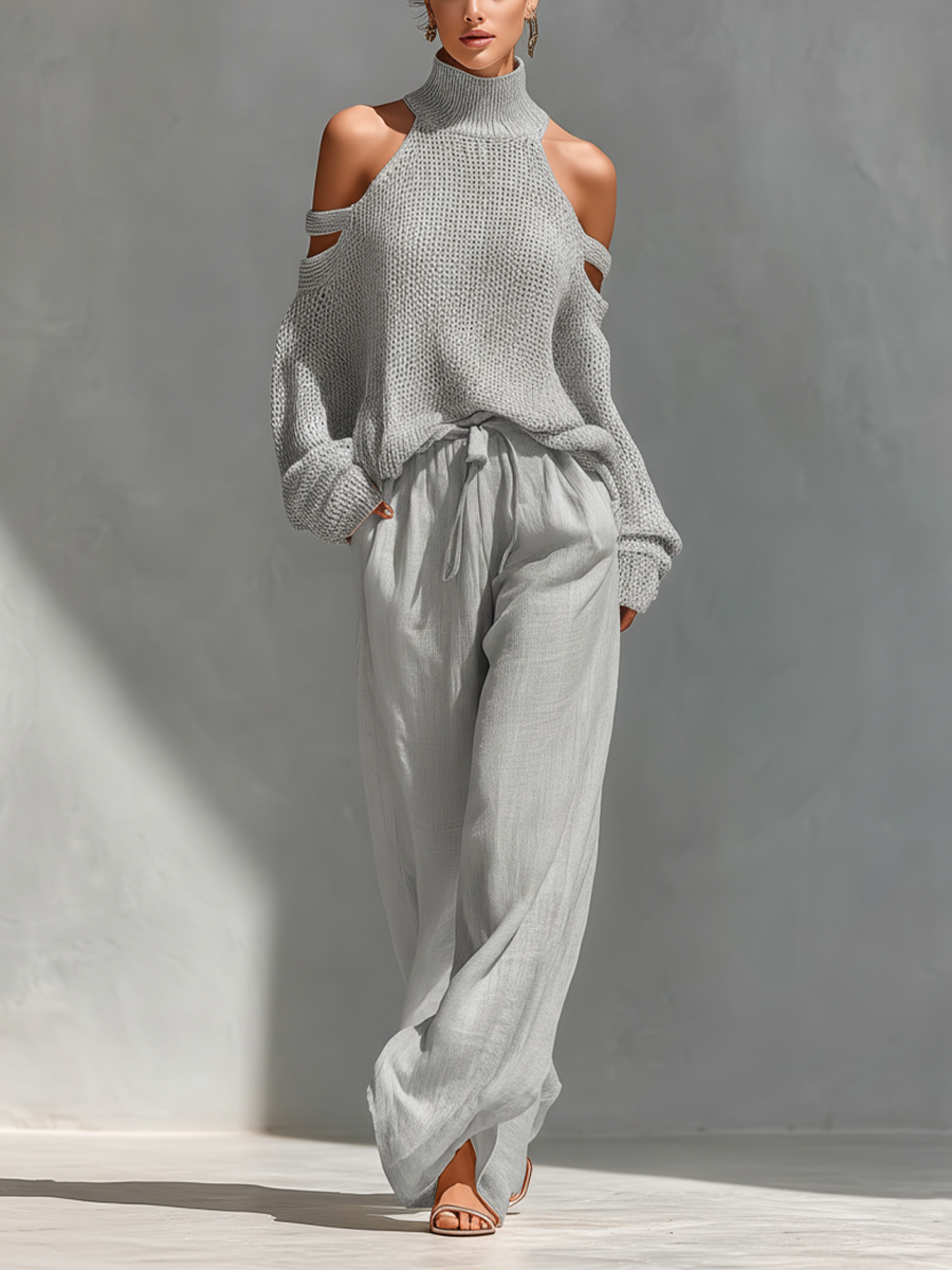 Women's Beige Linen Wide-Leg Trousers – ModClo