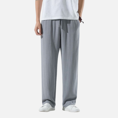 Men's Relaxed Fit Linen Blend Trousers Drawstring