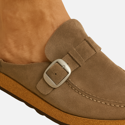Men’s Suede Mules with Buckle - Closed Toe Sandals