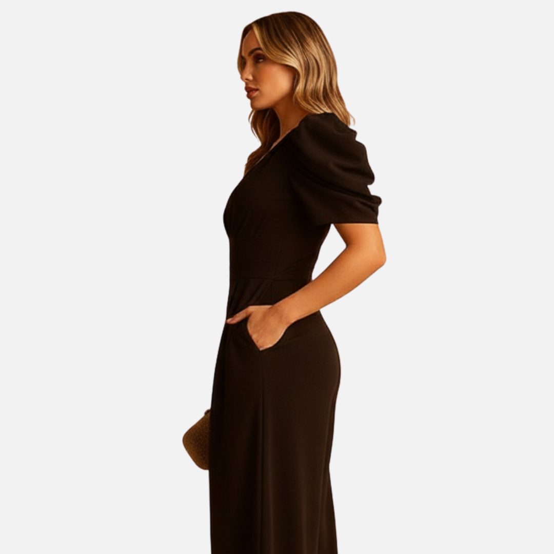Women's Puff Sleeve Wide Leg Jumpsuit - Elegant Resort Wear
