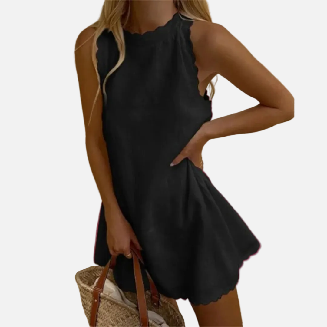 Women's Sleeveless Linen Mini Dress | Halter Neck Flowy Summer