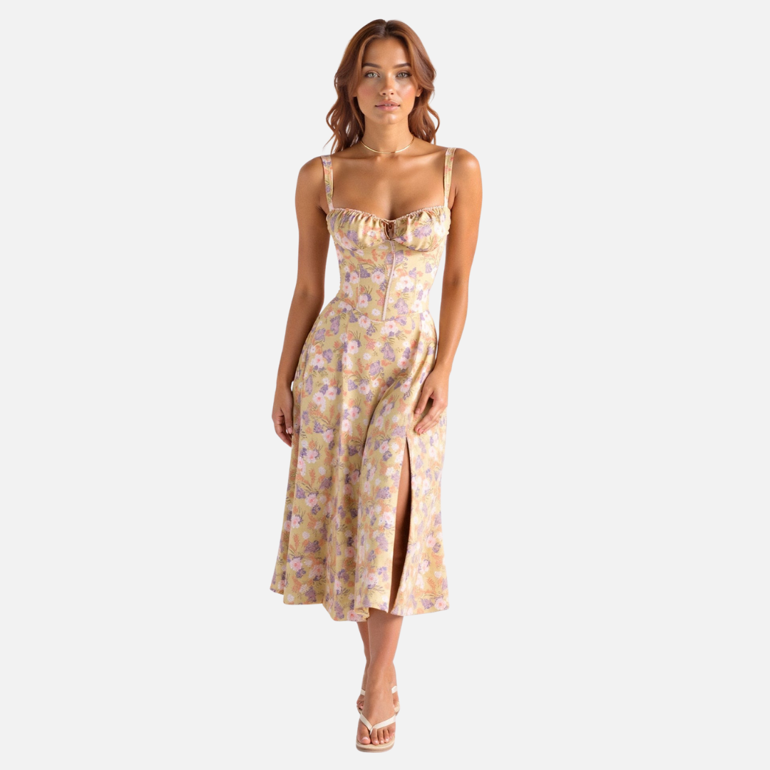 Women's Formal Corset Midi Dress | Spaghetti Strap Sweetheart
