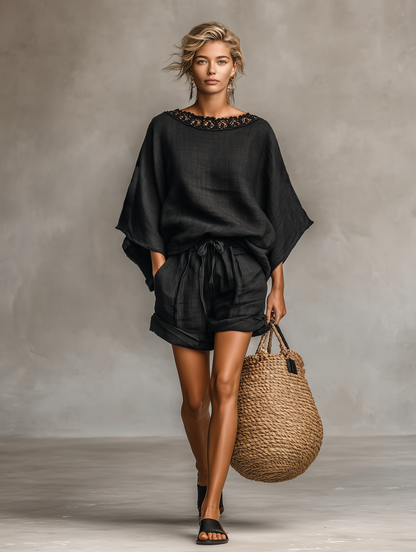 Women's Linen Blend Lace Shorts Set – ModClo