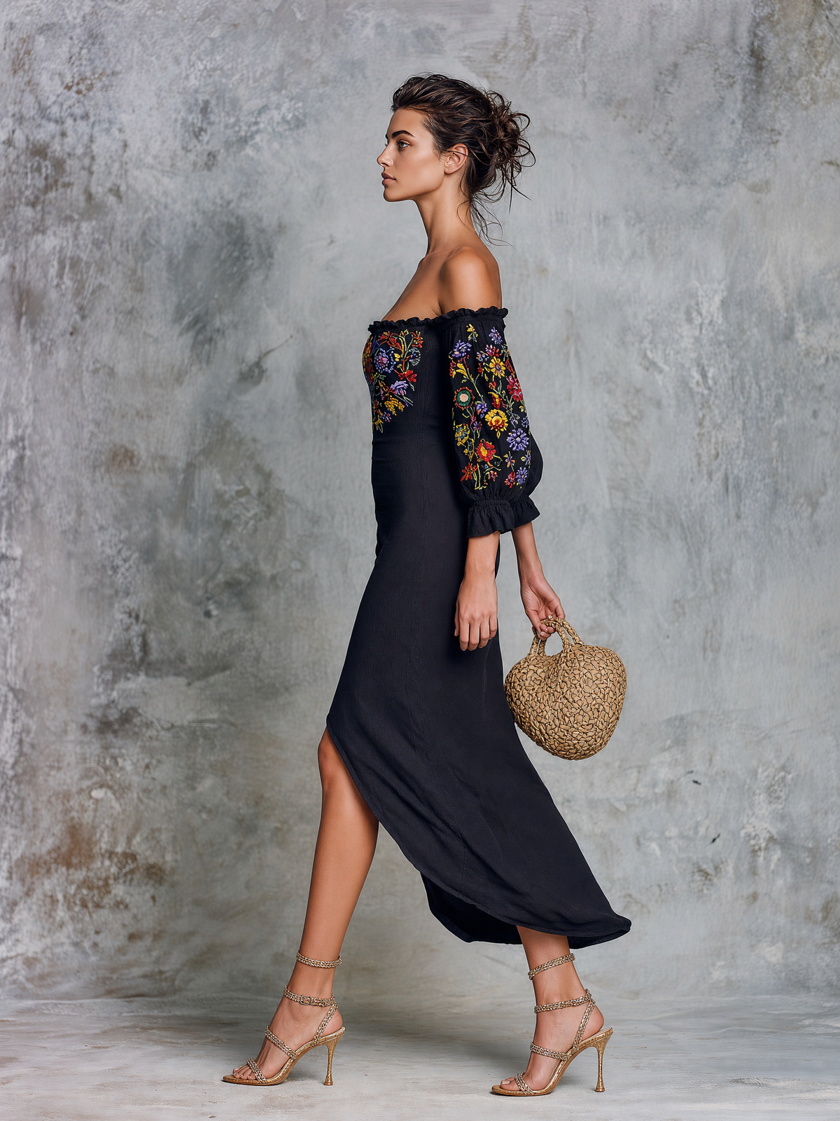 Women's Strapless Slit Embroidered Midi Dress – ModClo