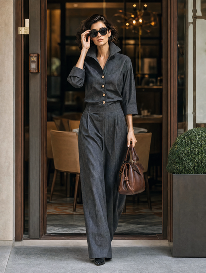 Women's Black Woven Striped Jumpsuit – ModClo