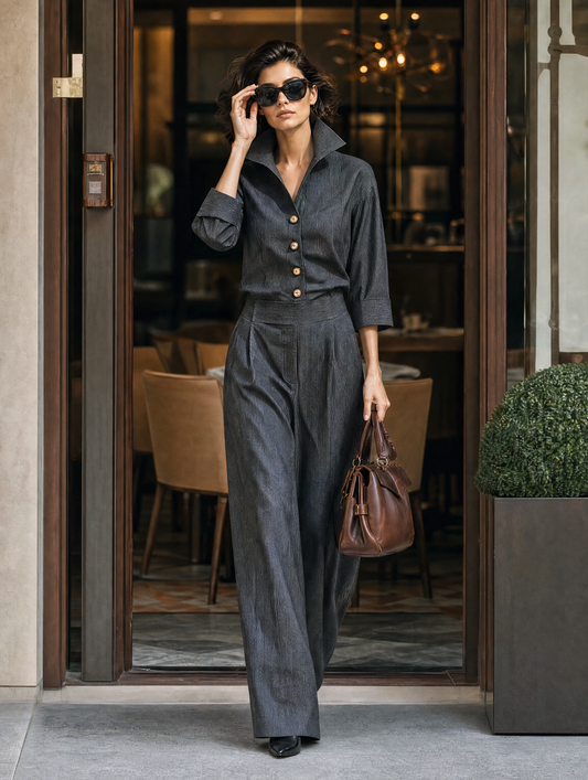 Women's Black Woven Striped Jumpsuit – ModClo